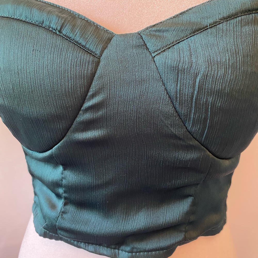 Emerald Green Satin Crop Bustier Bra Halter Going Out Top Medium Whimsygoth - Picture 4 of 12